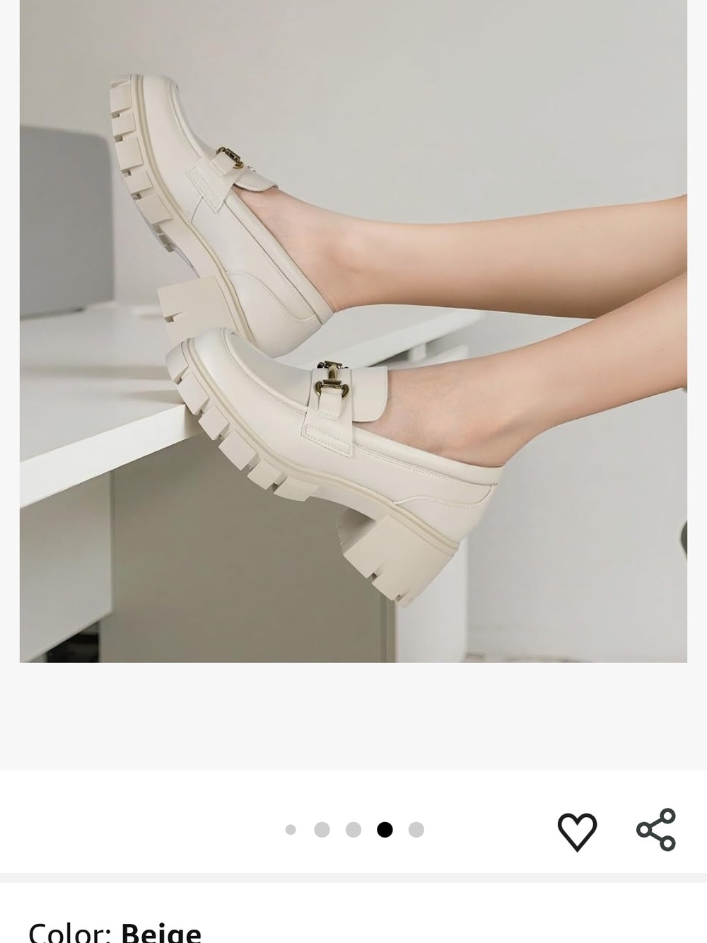Beige Chunky Loafer with Gold Bit Accent - Picture 7 of 16